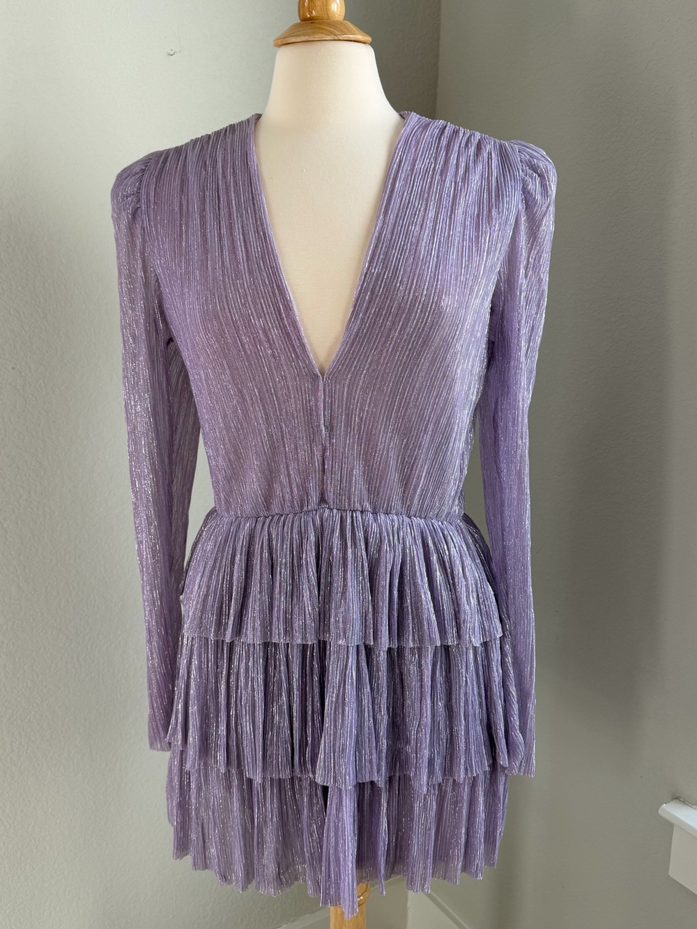 Sabina Musayev Lilac Metallic Foil Ruffled Minidress - Size L
